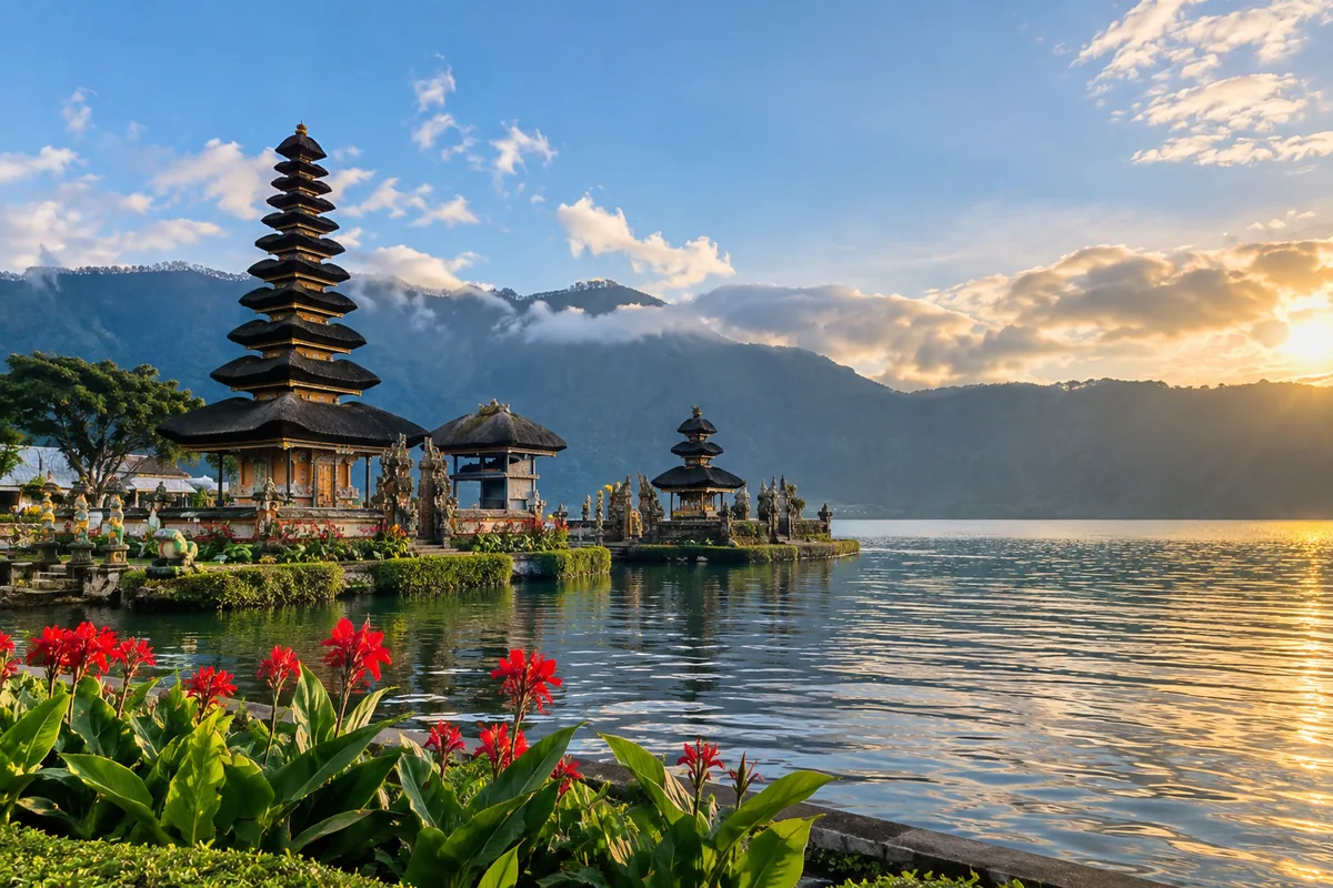 Bali temple and tropical landscape